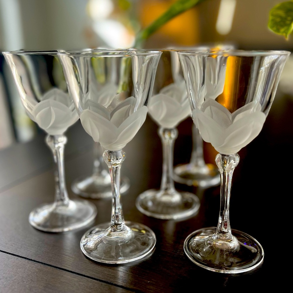 Crystal Etched Wine Glasses | D'Arques J.G Durand | Set of 6 Florence Pattern